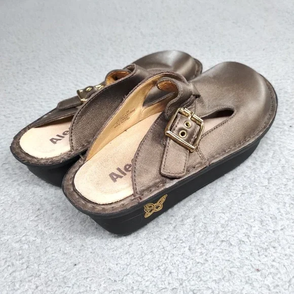 Alegria Classic Clog Sandal Women EU 36 / US 6 Bronze Metallic Leather ALG-201 - Picture 3 of 16